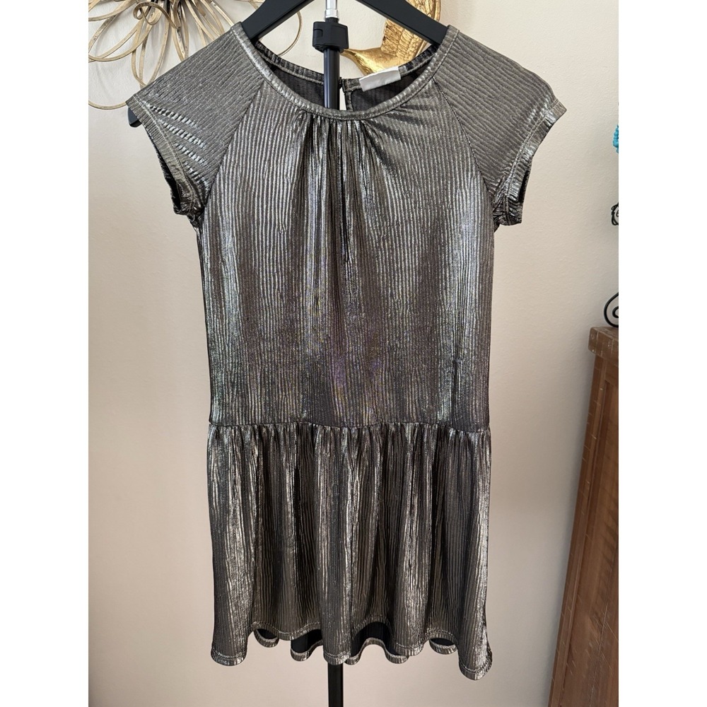 Crazy 8 Girls Size 7 Metallic Silver Party Dress Flutter Sleeve Holiday Dress